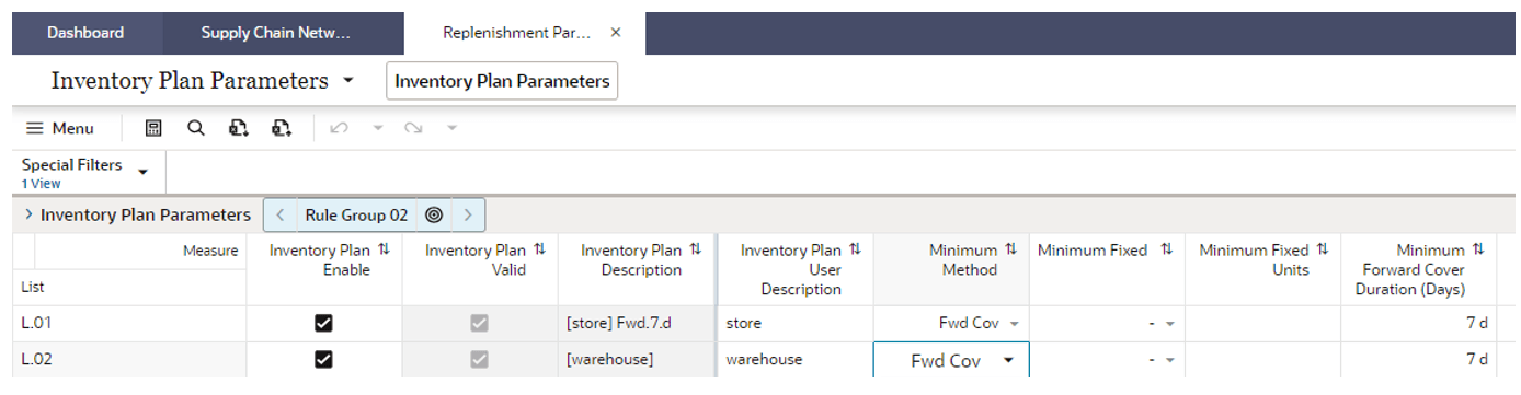 Setup Inventory Plan Parameters