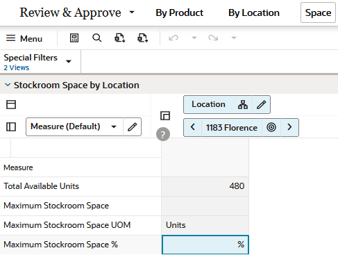 Stockroom Space by Location (R & A) View