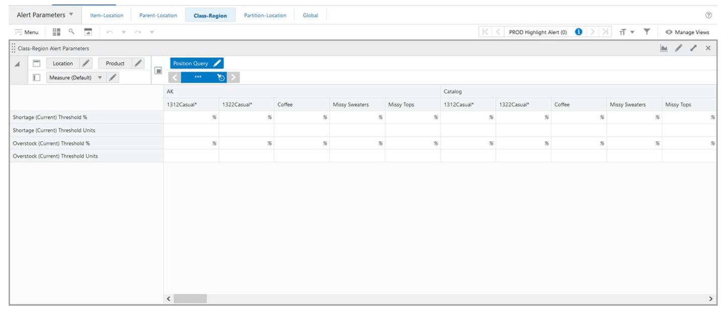 Class-Region Alert Parameters View