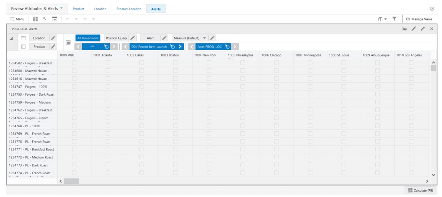 Product-Location Alerts View