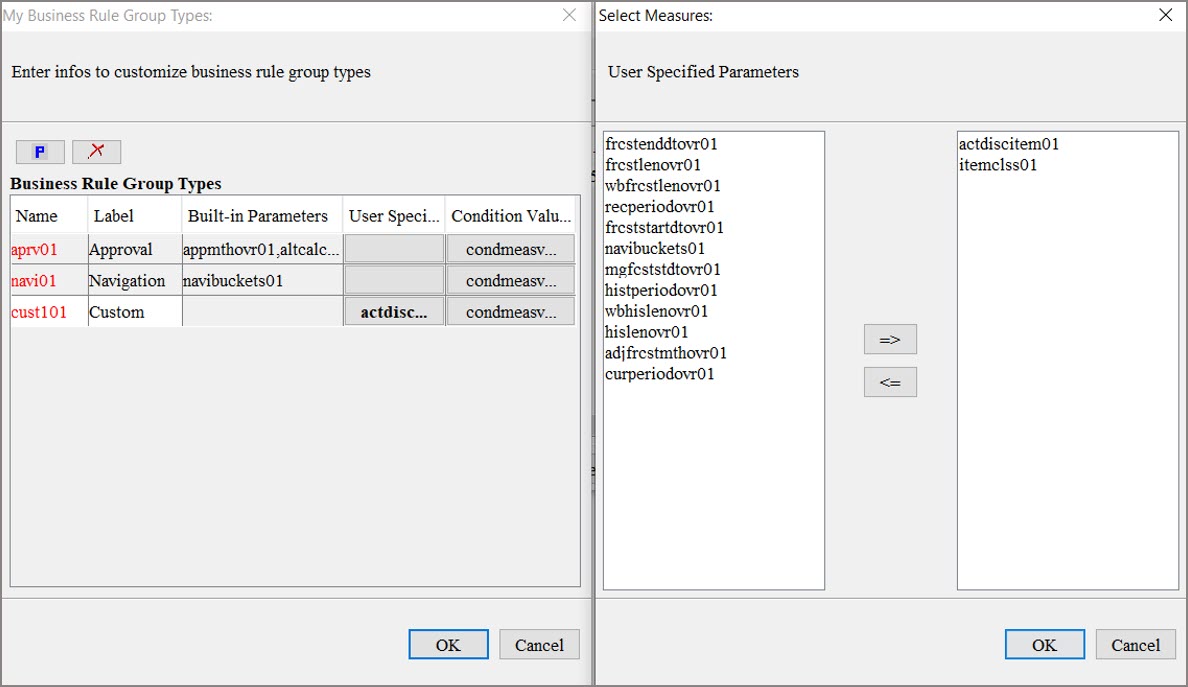 Select User Specified Parameters