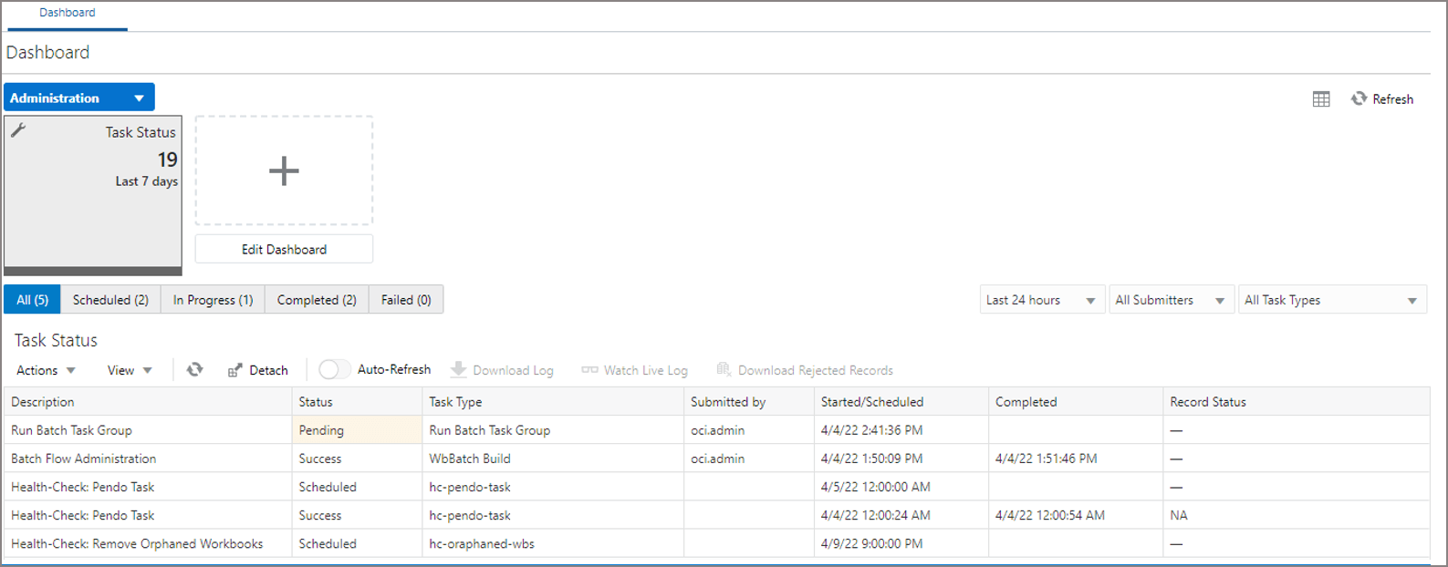 This image shows Adminstration Task status. This image shows Adminstration Task status.