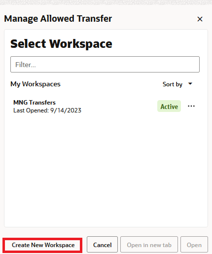 Create New Workspace Create New Workspace
