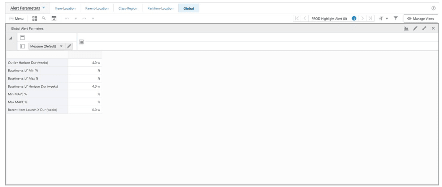 Global Alert Parameters View Global Alert Parameters View