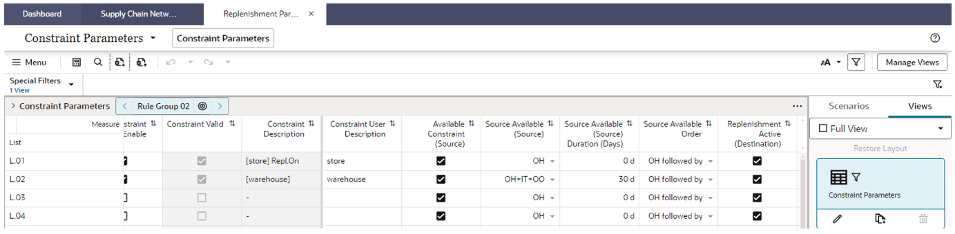 Setup the Constraint Parameters