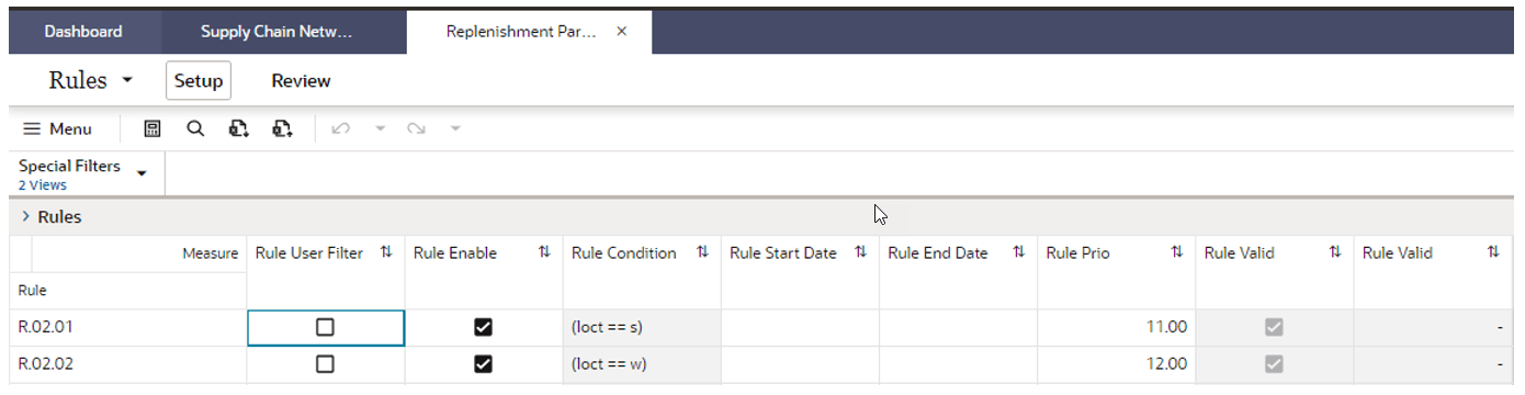 Setup the Replenishment Parameter Rules