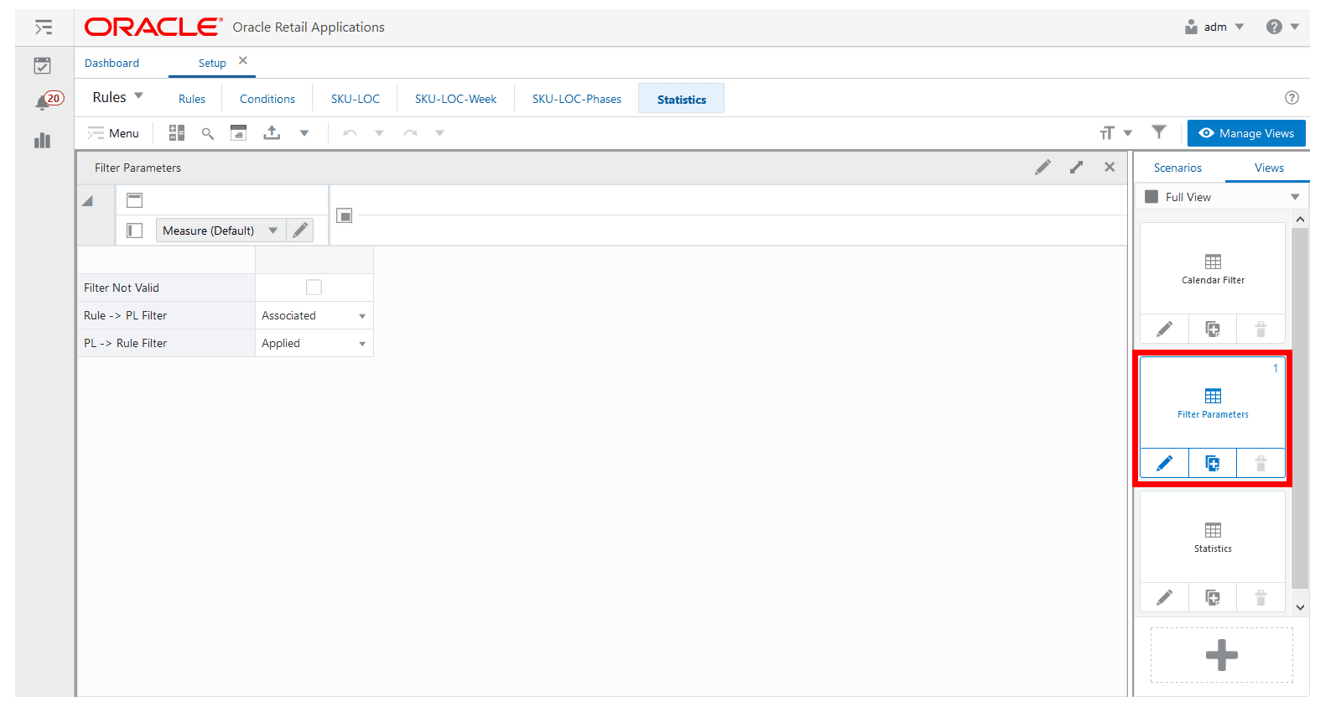 Filter Parameters View