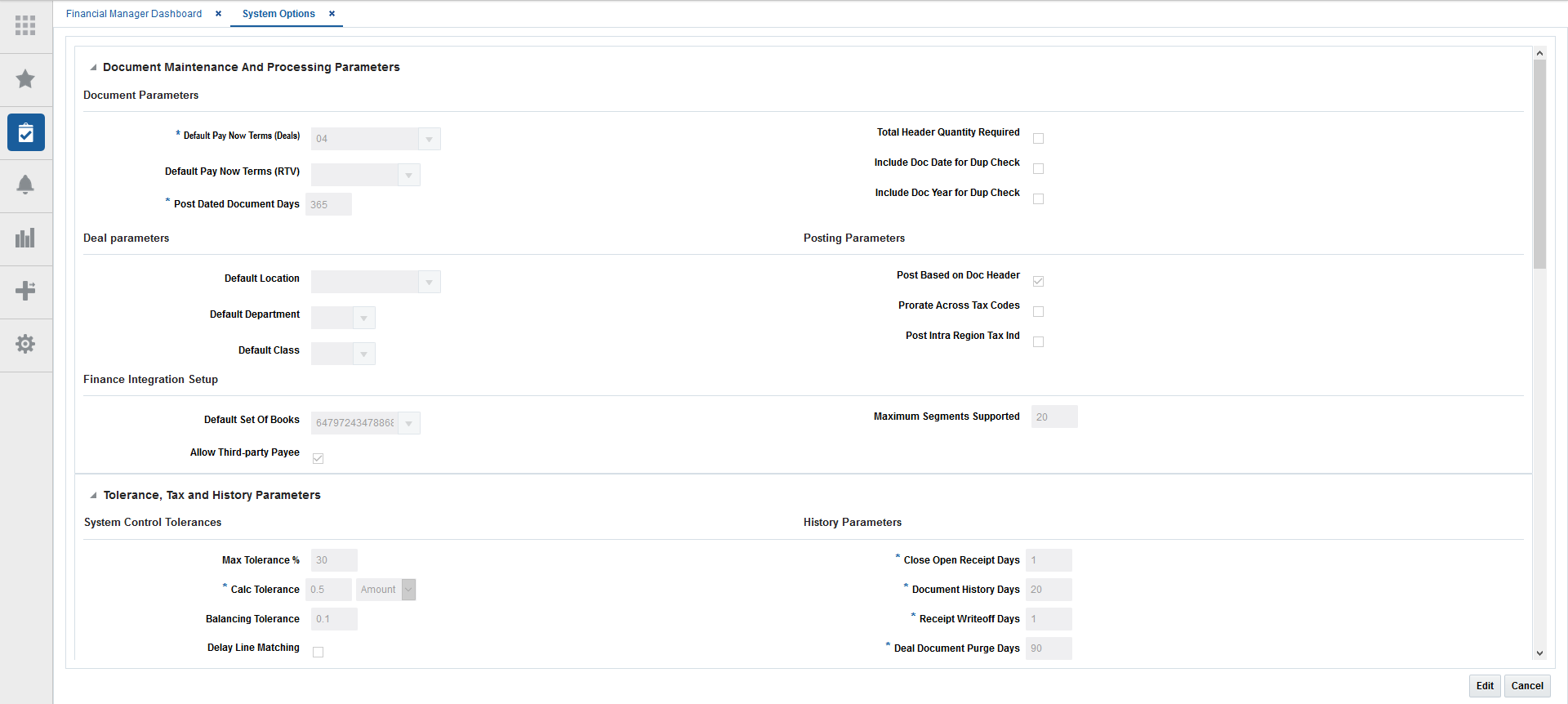 System Options Window System Options Window