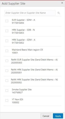 Add Supplier Site Screen