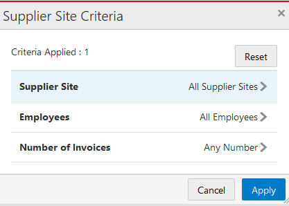 Supplier Site Criteria Search Screen