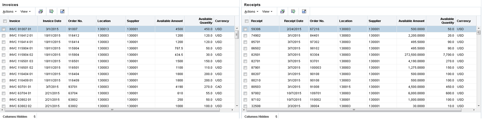 Invoice/Receipt Summary Search Results