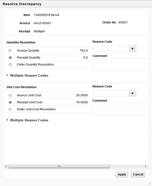 Resolve Discrepancy Dialog