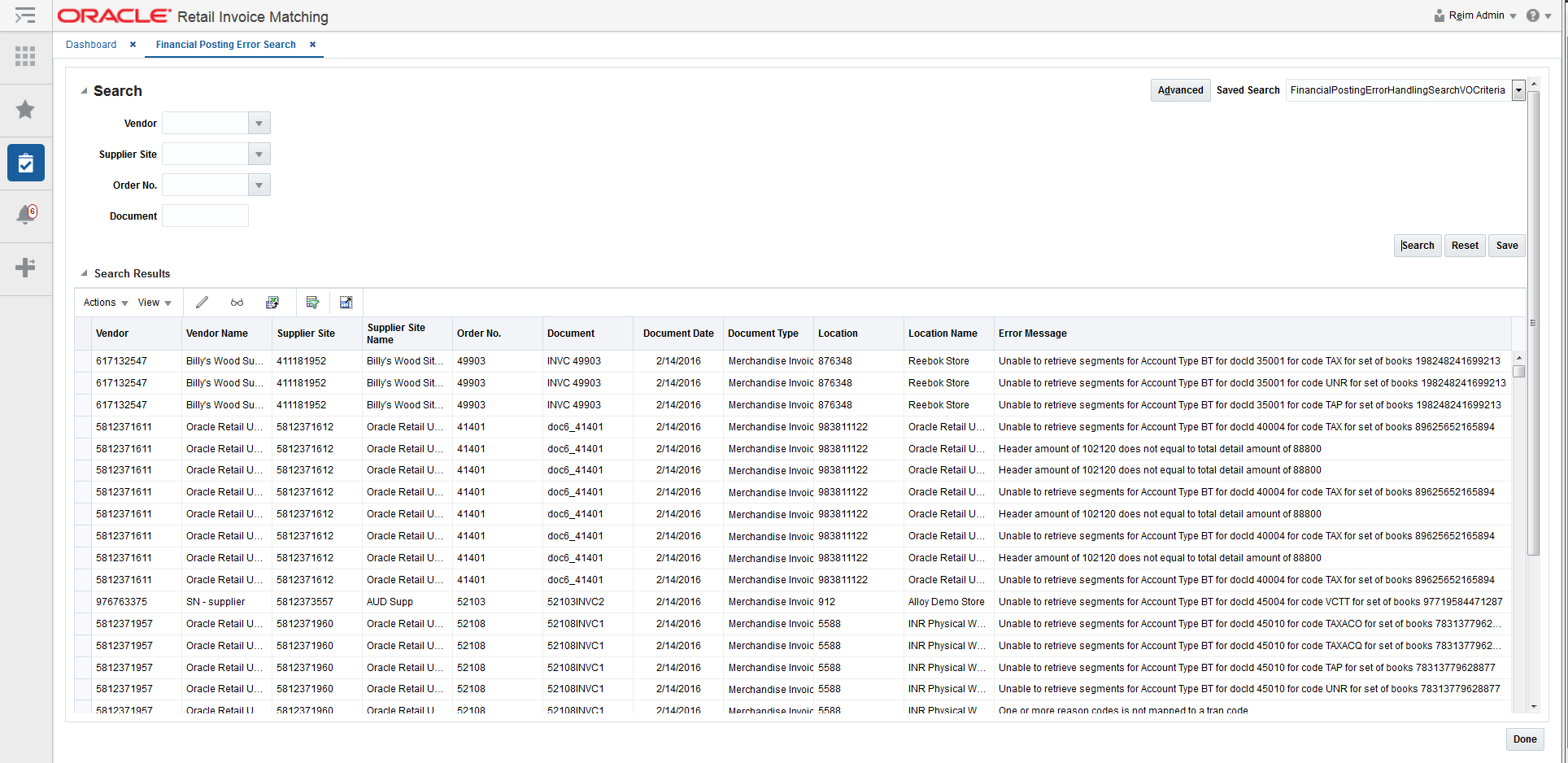 Financial Posting Error Search Results Financial Posting Error Search Results