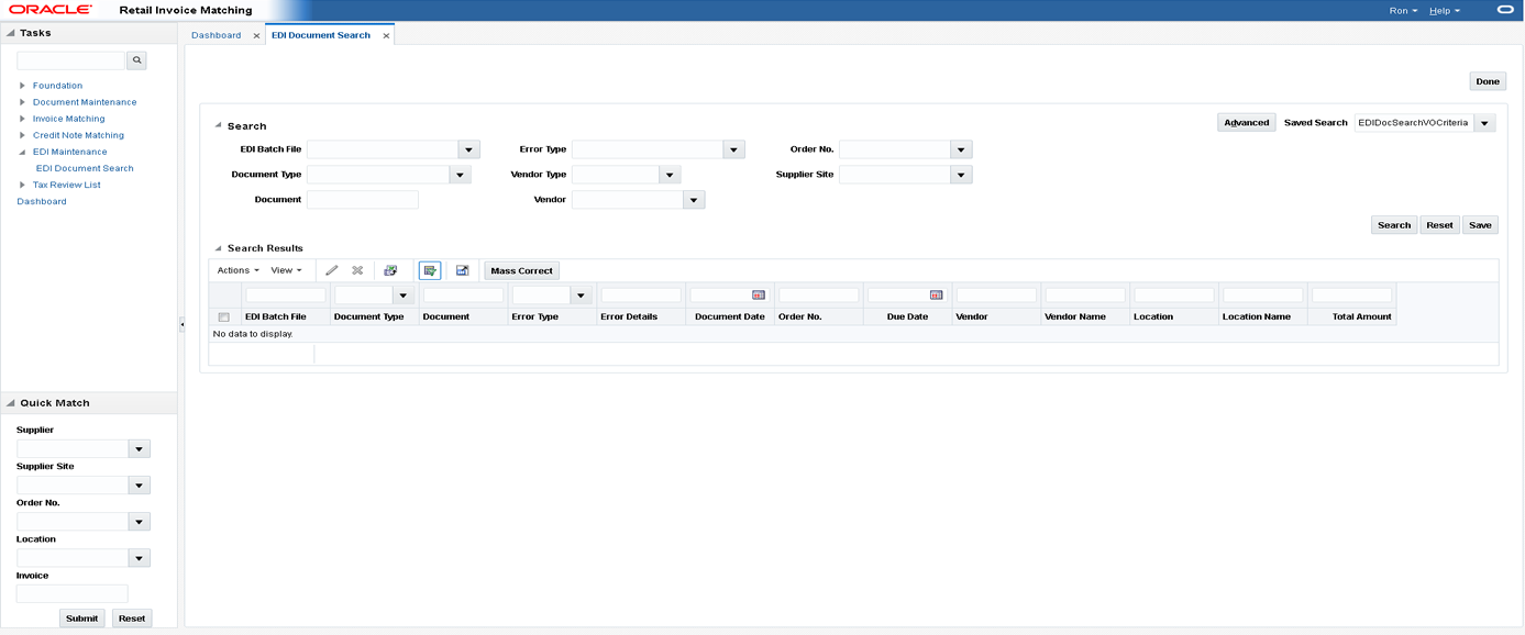 EDI Document Search Window EDI Document Search Window