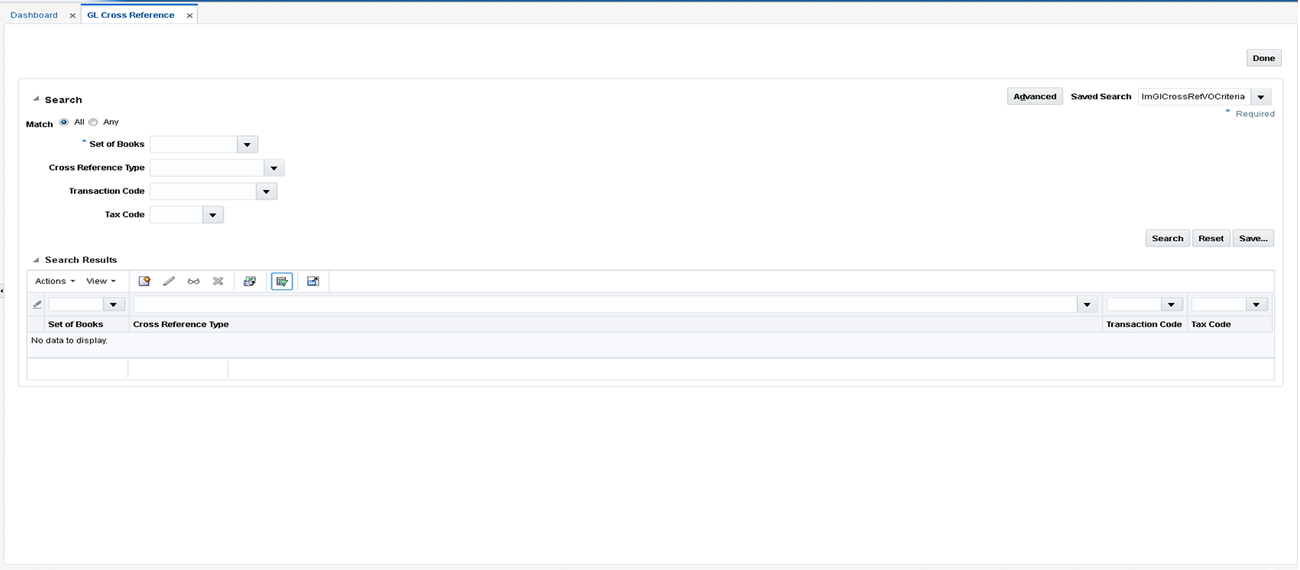 GL Cross Reference Window GL Cross Reference Window