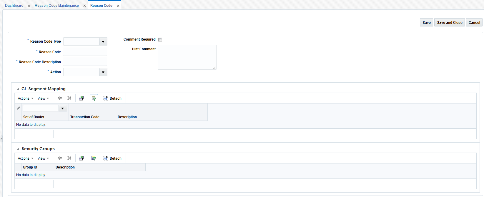 Create Reason Code Window