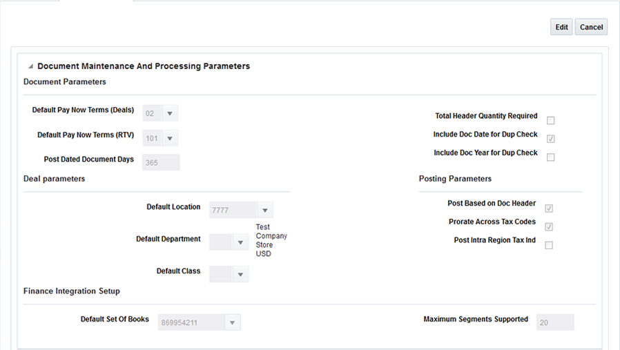 Document Maintenance and Processing Parameters