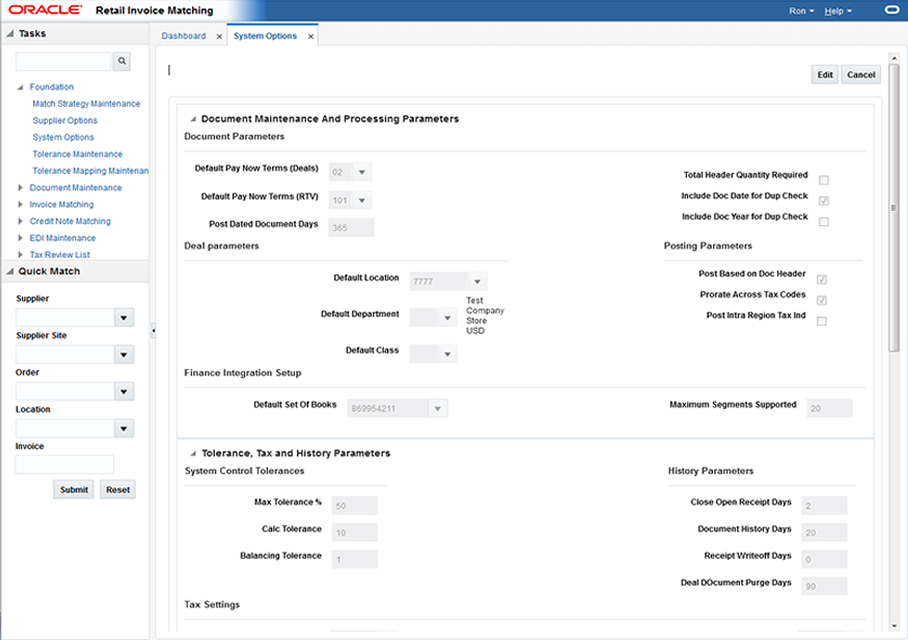System Options Window