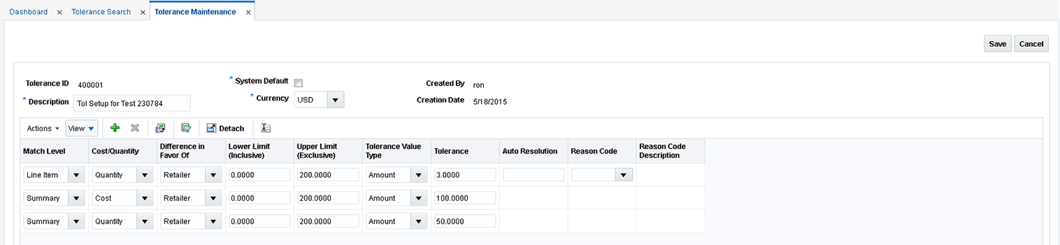 Tolerance Maintenance Window