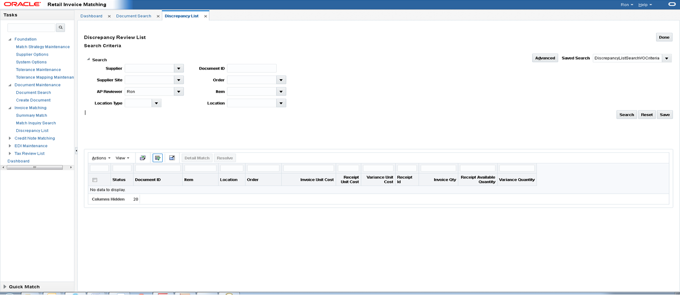 Discrepancy Review List Window Discrepancy Review List Window