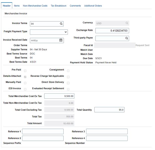 Document Maintenance Header Tab