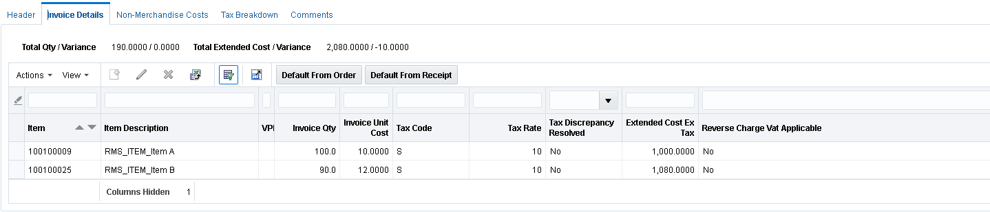 Document Maintenance Items Tab