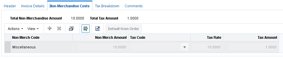 Document Maintenance Non-Merchandise Costs Tab