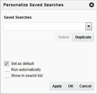 Personalize Saved Searches Window