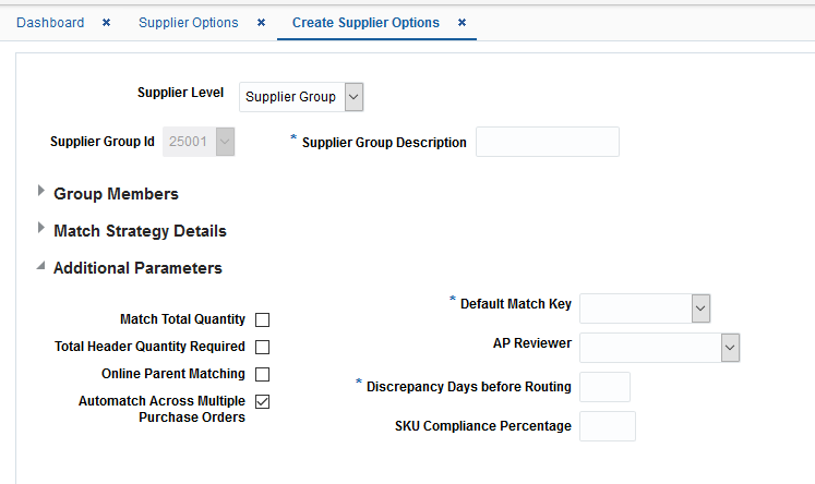 Create Supplier Group screen