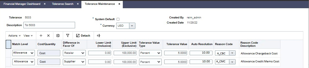 Tolerance Maintenance Window: Allowance
