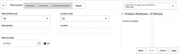 This image shows the user filter for regular recommendations.