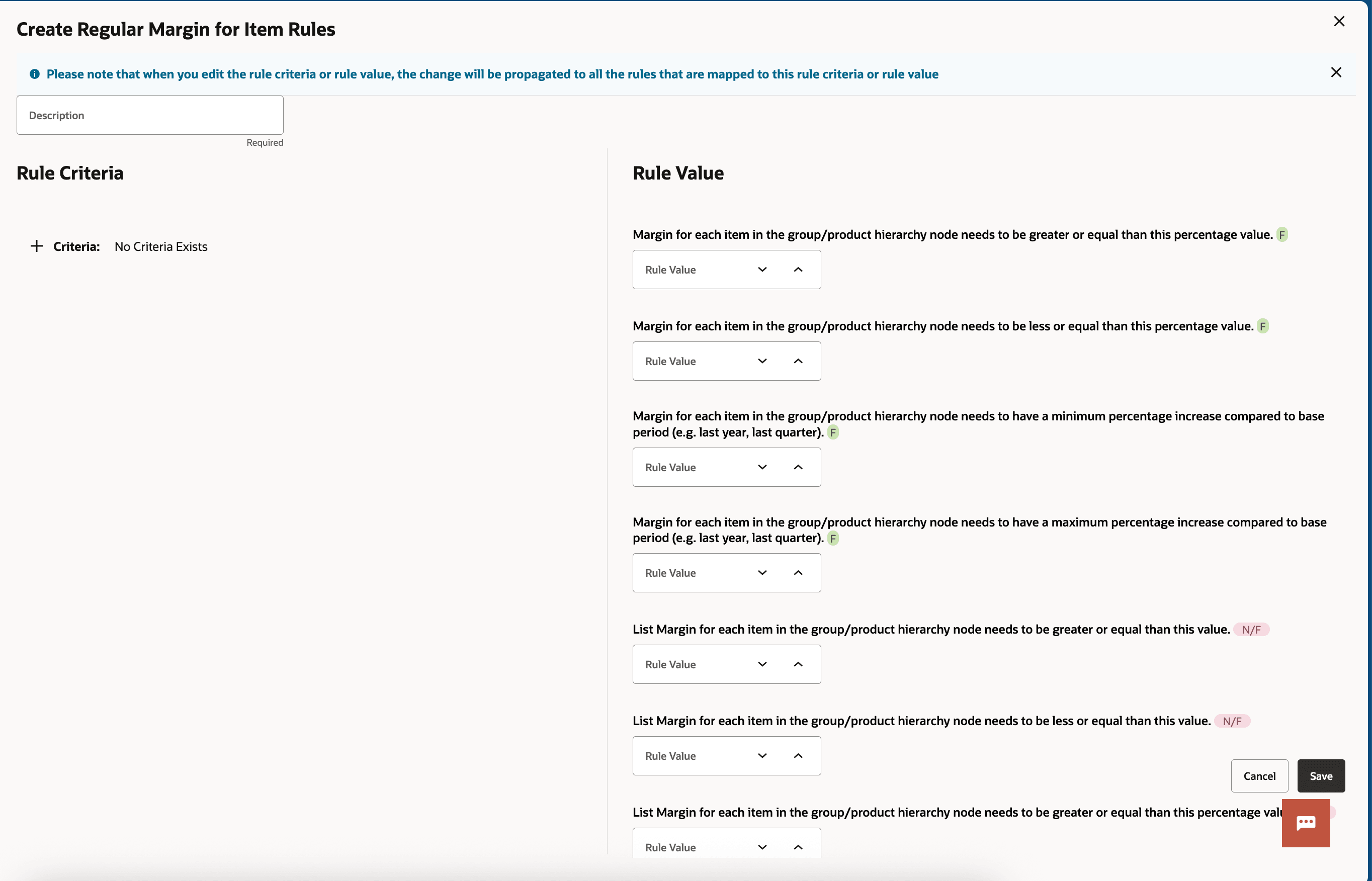 Control and Tactical Center - Regular Rule Values - Forecast or Non/Forecast