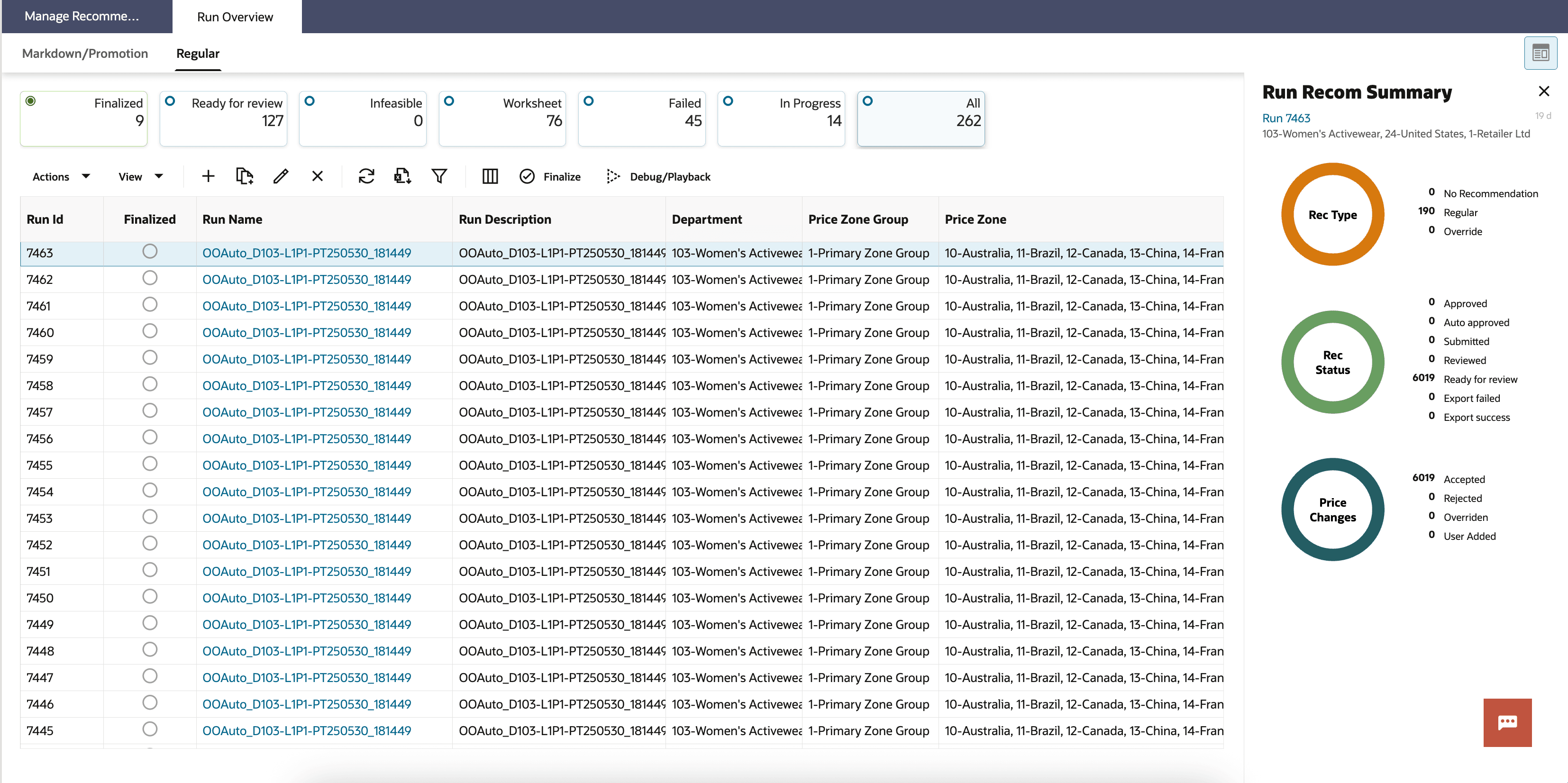 This image shows run overview regular