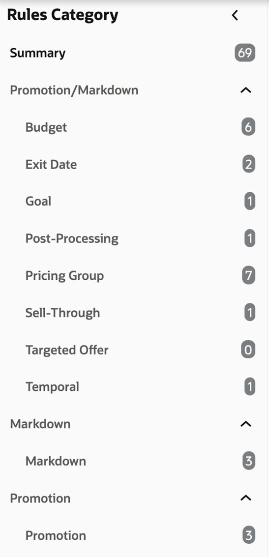 Control and Tactical Center - Markdown and Promotion Rule Categories