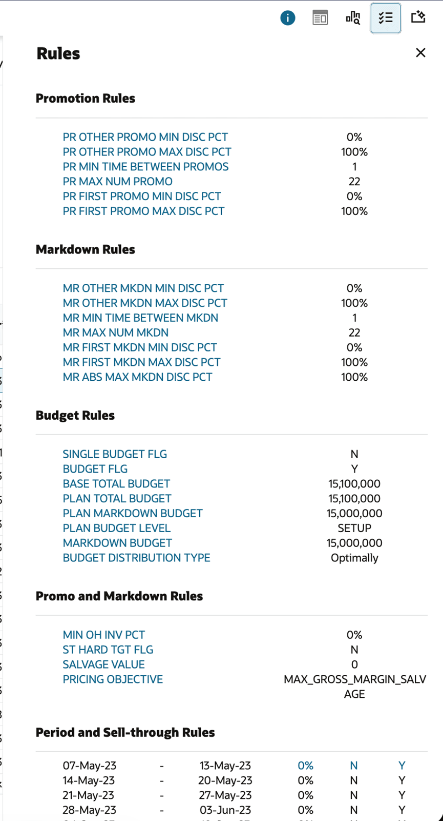 Manage LPO Recommendations - Rules Panel - Promotion and Markdown