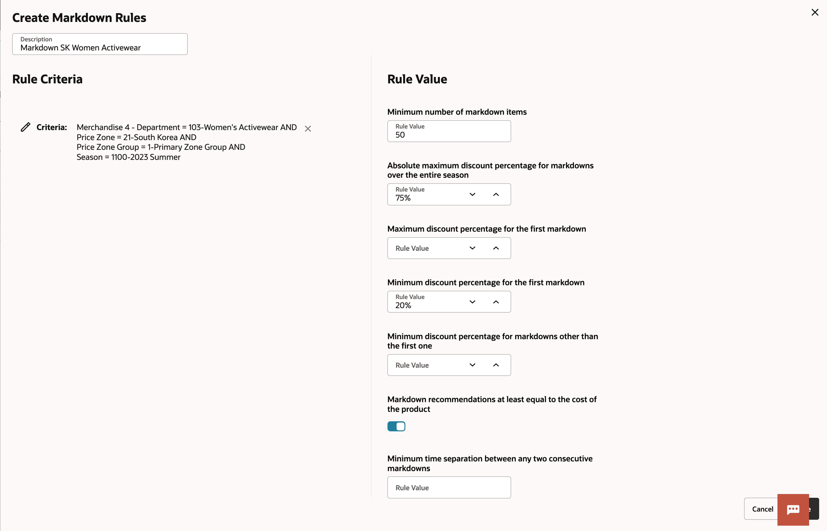 This image shows rule criteria and value