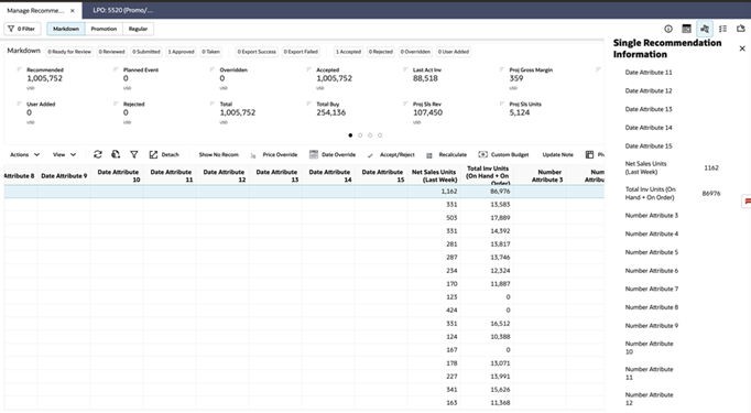 Figure 8-21 Manage Recommendations - Flex Facts in Single Recommendation Information Panel