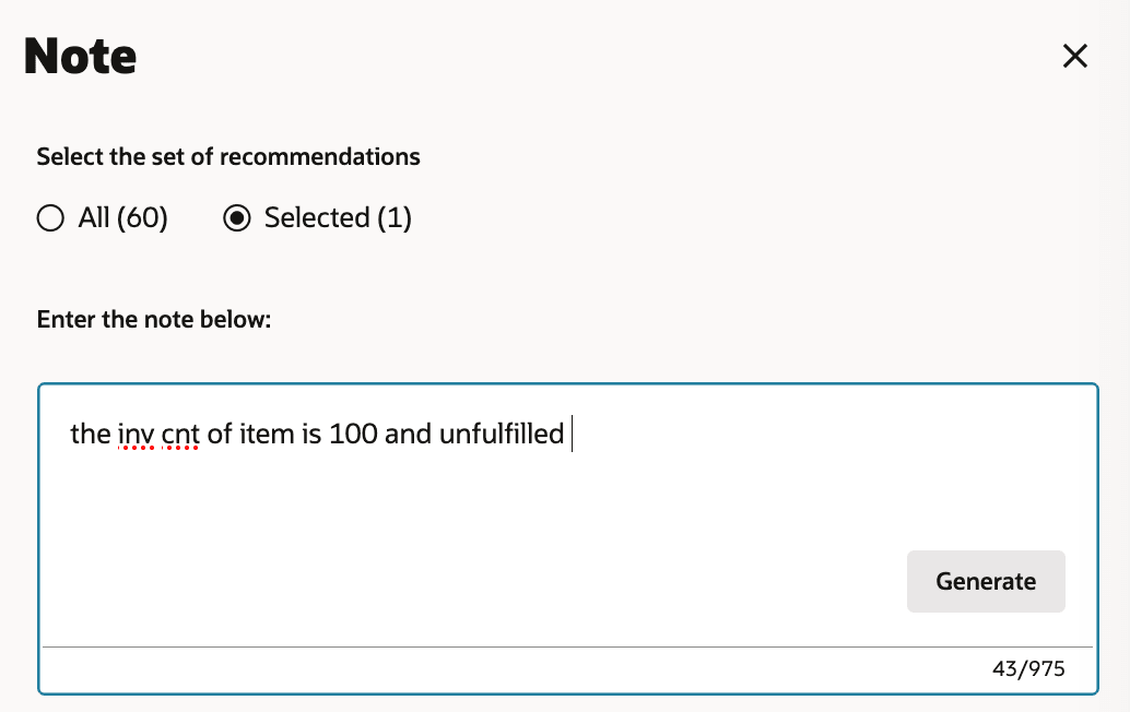 Figure 8-22 Manage Recommendations - Update Note