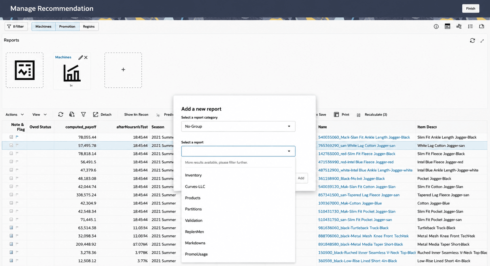 Figure 8-8 Manage Recommendations - Reports