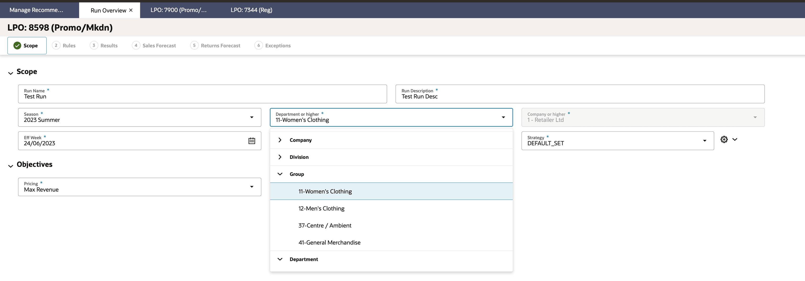 This image shows multi-run request