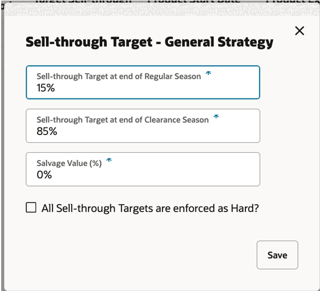 This image shows the sell-through target general strategy