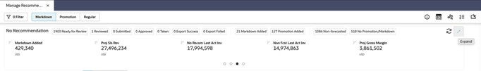 Manage Recommendations - Summary Metrics - Collapse/Expand