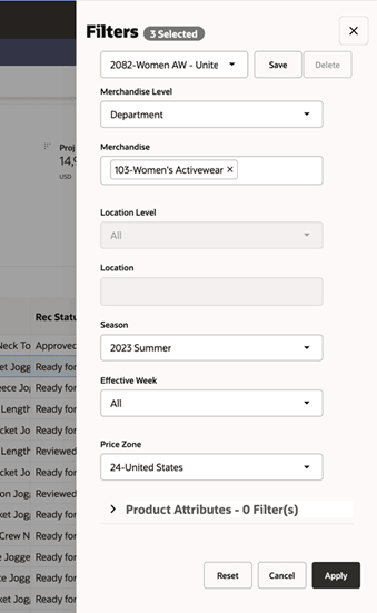 This image shows the user filter for promo/mkdn recommendations.