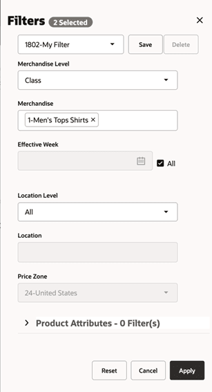 This image shows the user filter for regular recommendations.