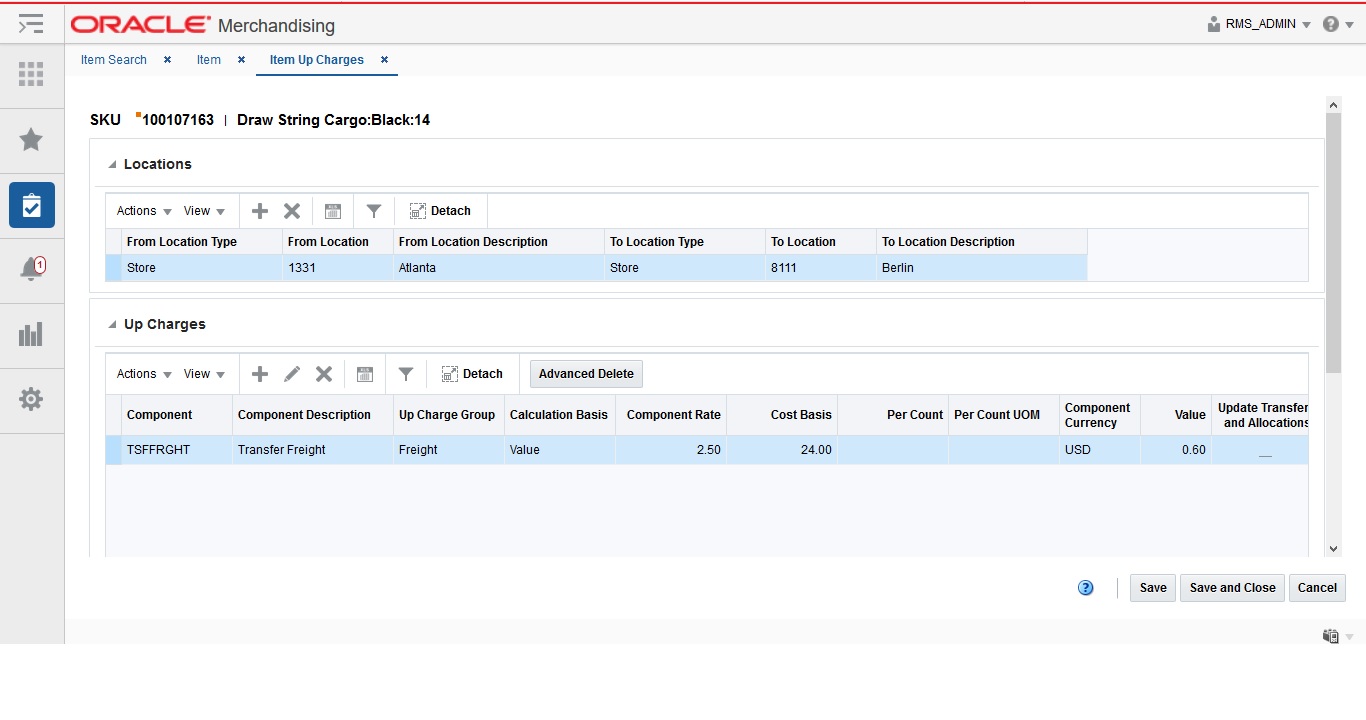 Item Up Charges Page Item Up Charges Page