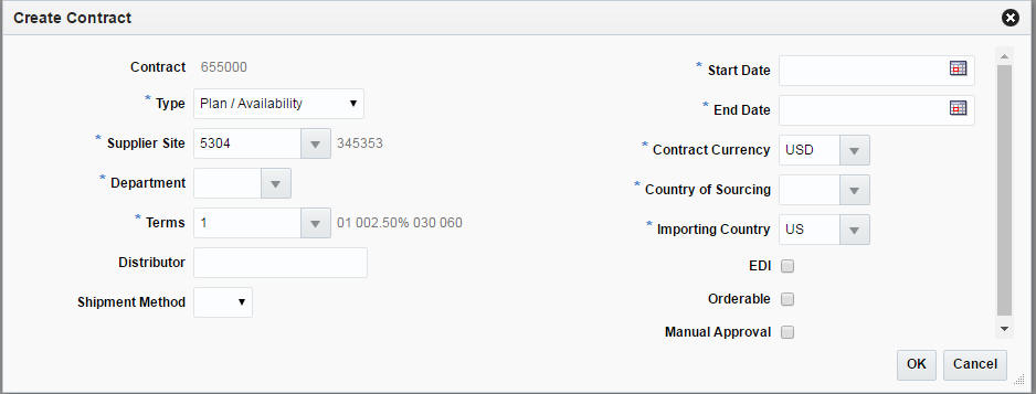 Create Contract window Create Contract window