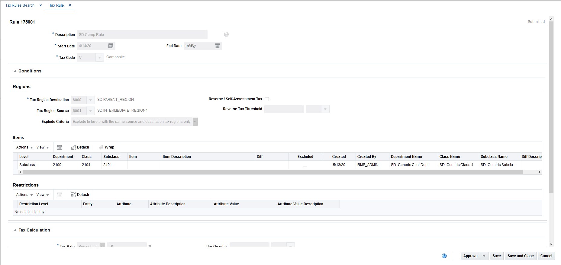Edit Tax Rule page Edit Tax Rule page
