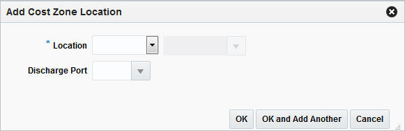 Add Cost Zone Location window Add Cost Zone Location window