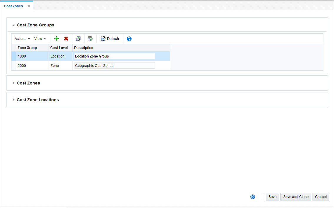 Cost Zones window Cost Zones window
