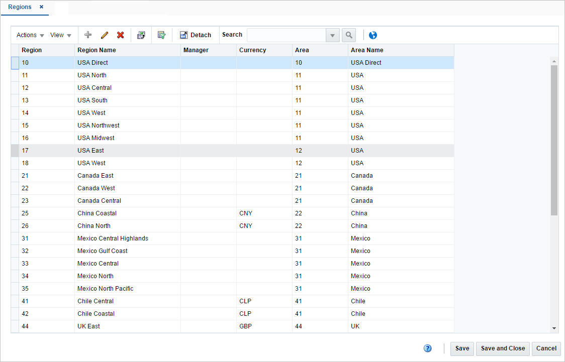 Regions window Regions window